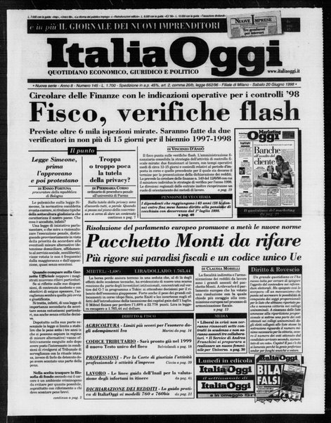 Italia oggi : quotidiano di economia finanza e politica